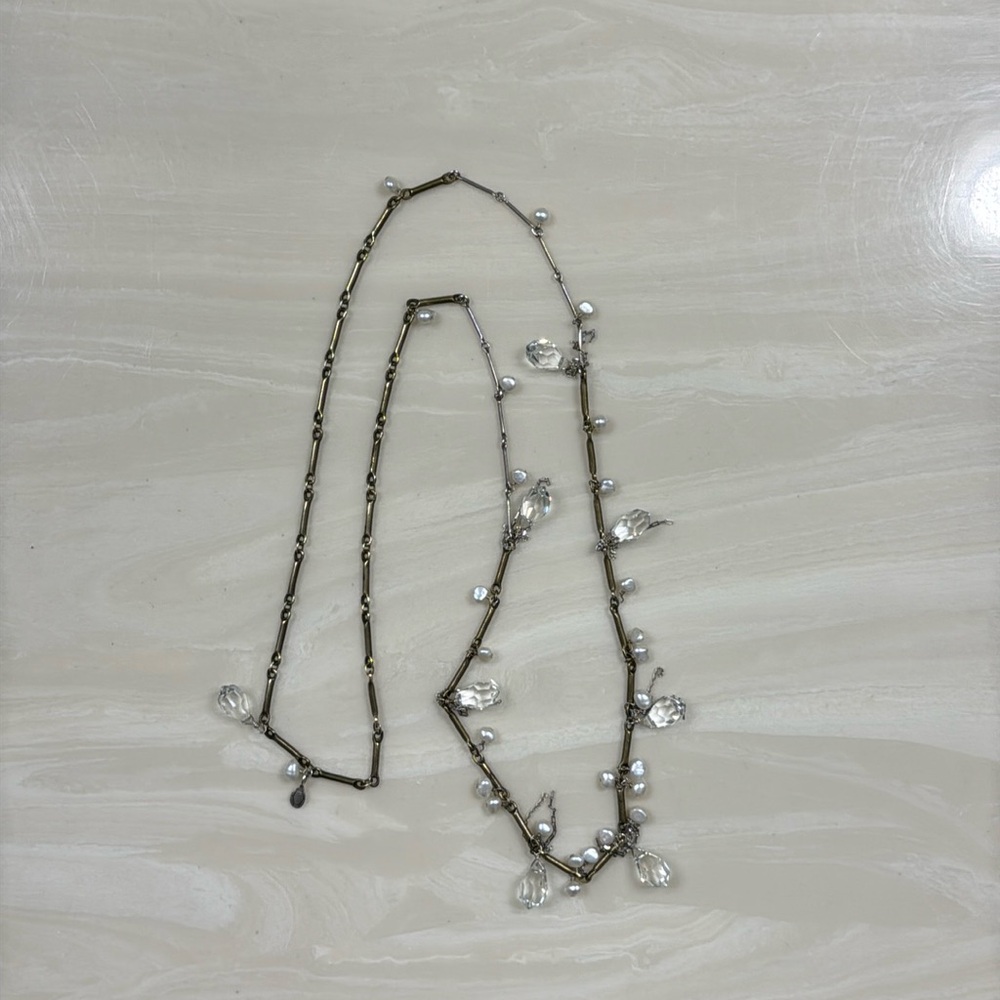 Silpada necklace Stargazer pearl glass brass sterling silver 30” long retired